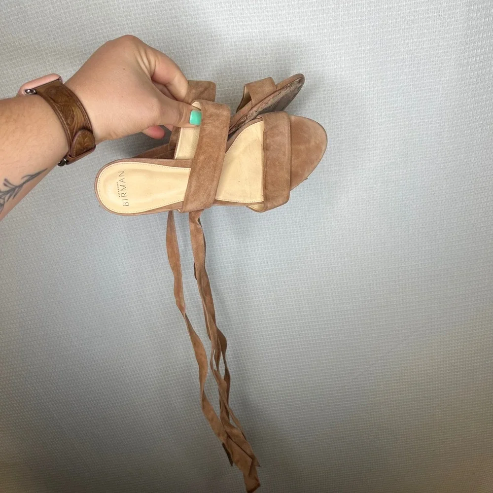 Alexandre Birman Tan Suede‎ Lace Up Low Wedge Sandals Size 37 EU Brown Ankle Tie